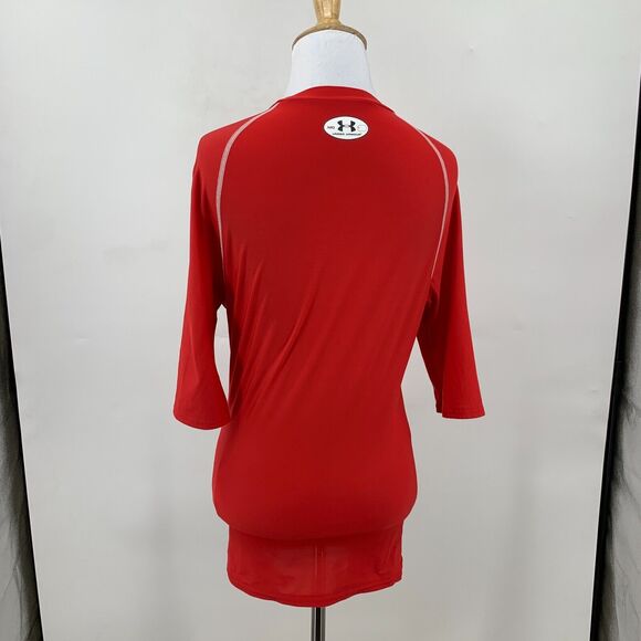 Under Armour Compression T Shirt Women M Red 1/2 Sleeve Fitted Stretch Training - Picture 5 of 12